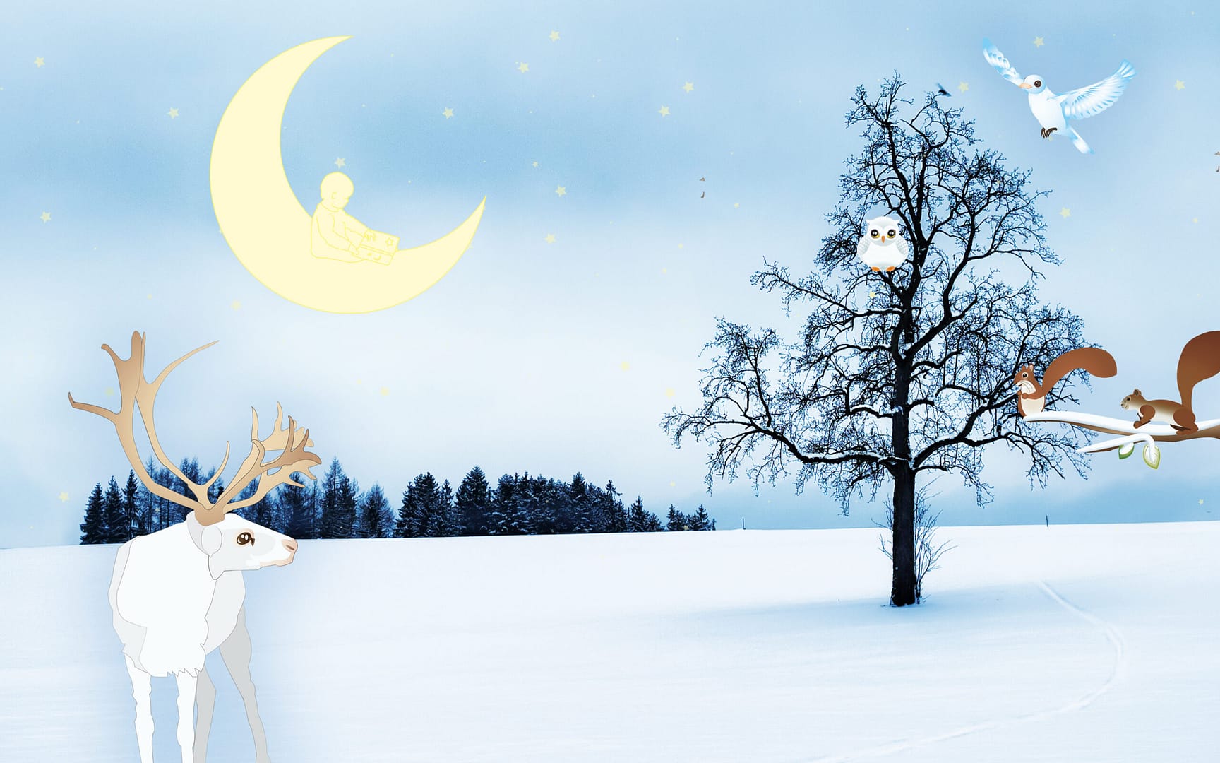 winterposter kinderkamer maan en sneeuw